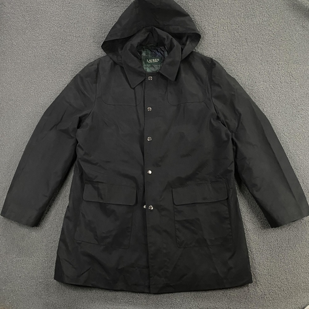 Lauren Ralph Lauren Coat Mens 44R Black Hooded Rain Water Repellent Lined
